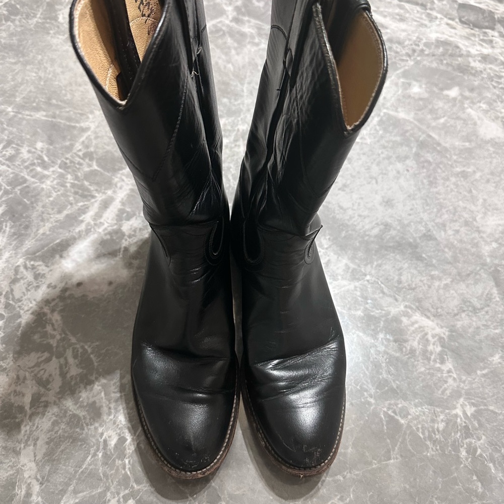 Justin Style Black Leather Cowboy Boots Size 6.5B Western Roper Biltrite